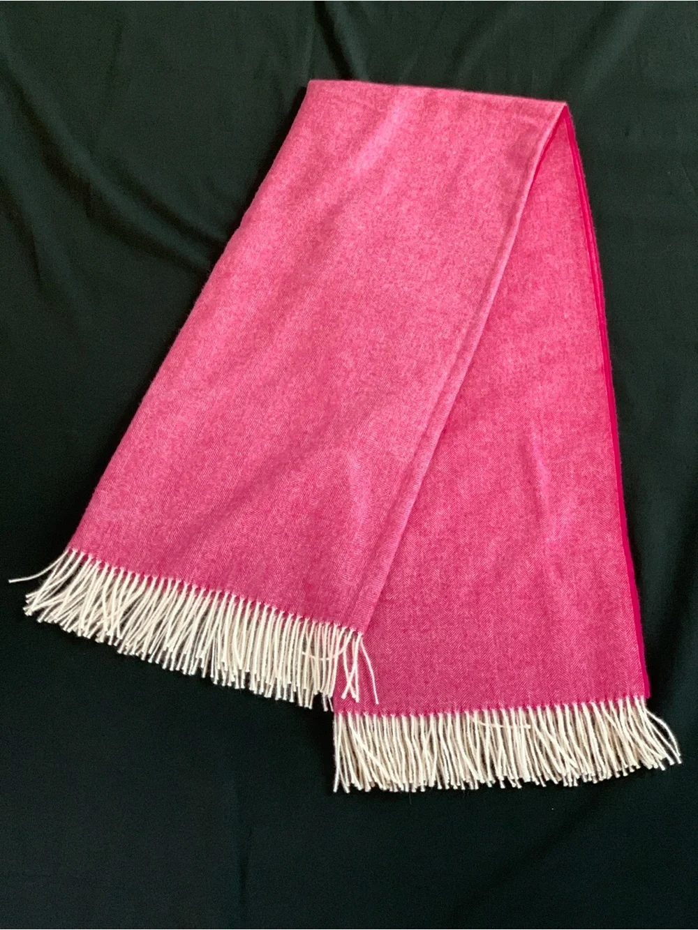 Soft Pink & Cream Herringbone Wool Blend Throw Blanket w/ Fringe 52.5”x67